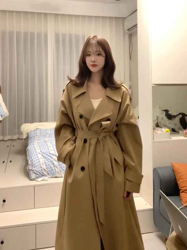 

Ретро-пальто цвета хаки женское, модное, двубортное, ветрозащитное, осеннее, новая модель, высококачественное, элегантное, стильное