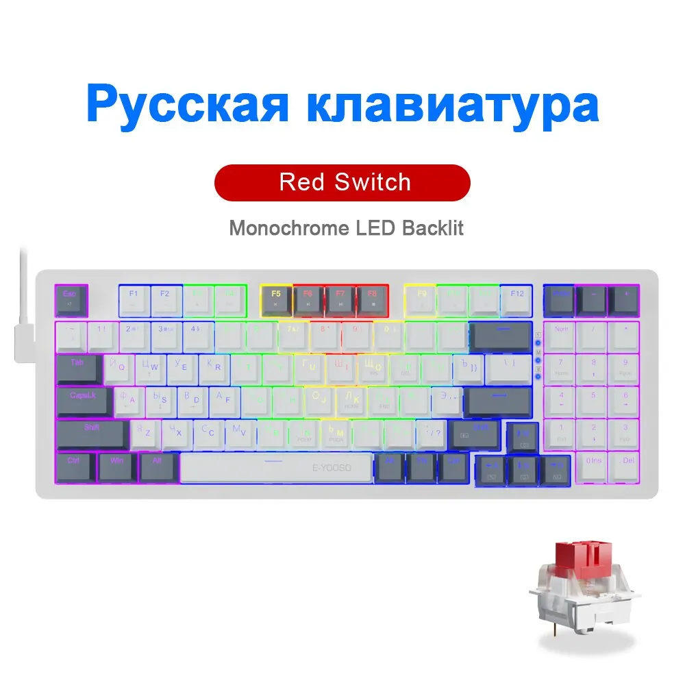 E-YOOSO Z94 USB Mechanical Gaming Keyboard Wired Monochrome Backlit 94 Key Russian Brazilian Portuguese for Compute Laptop PC