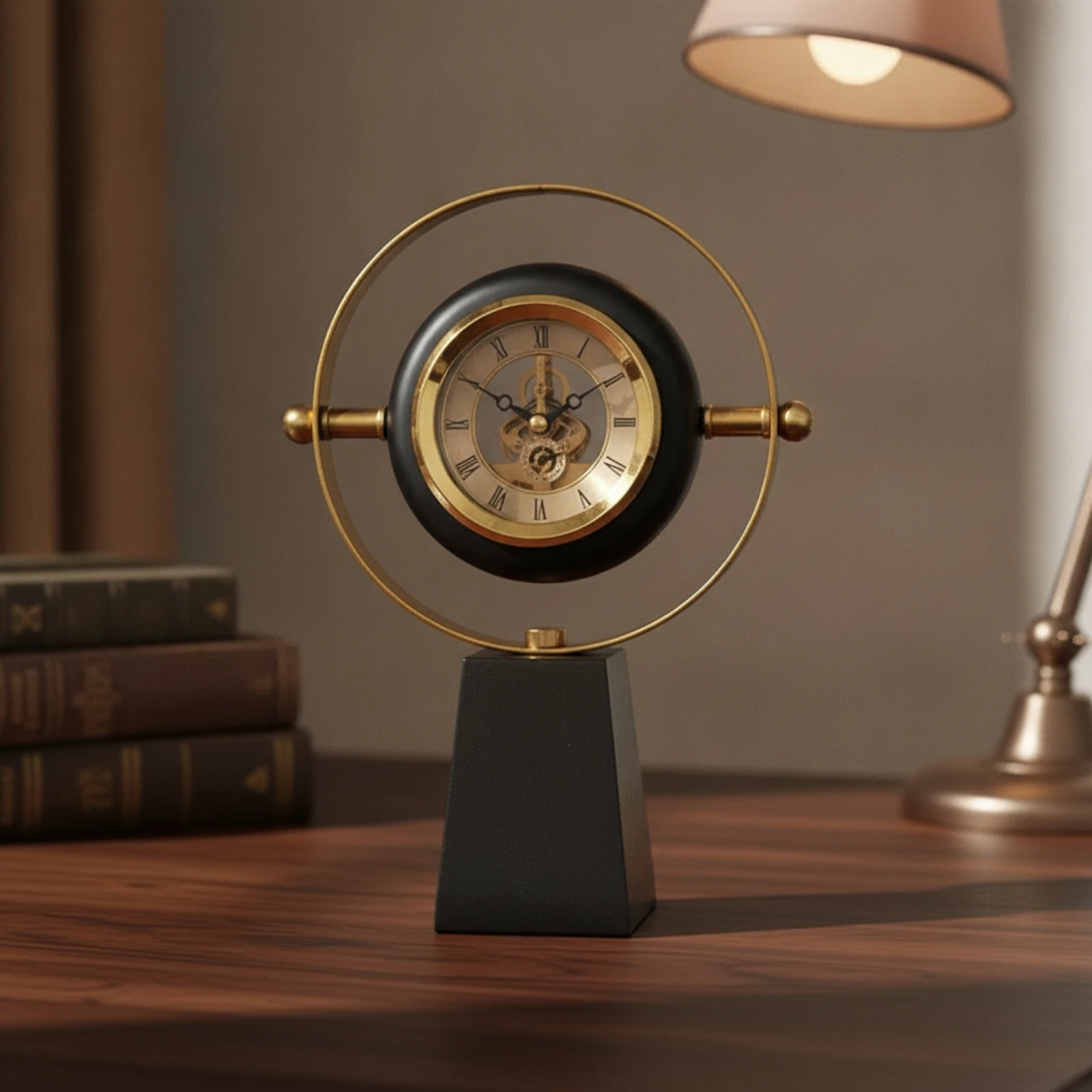 Clock with Pedestal Base Decorative Circular Table Clock Elegant Easy to Read for Bookshelf, Office