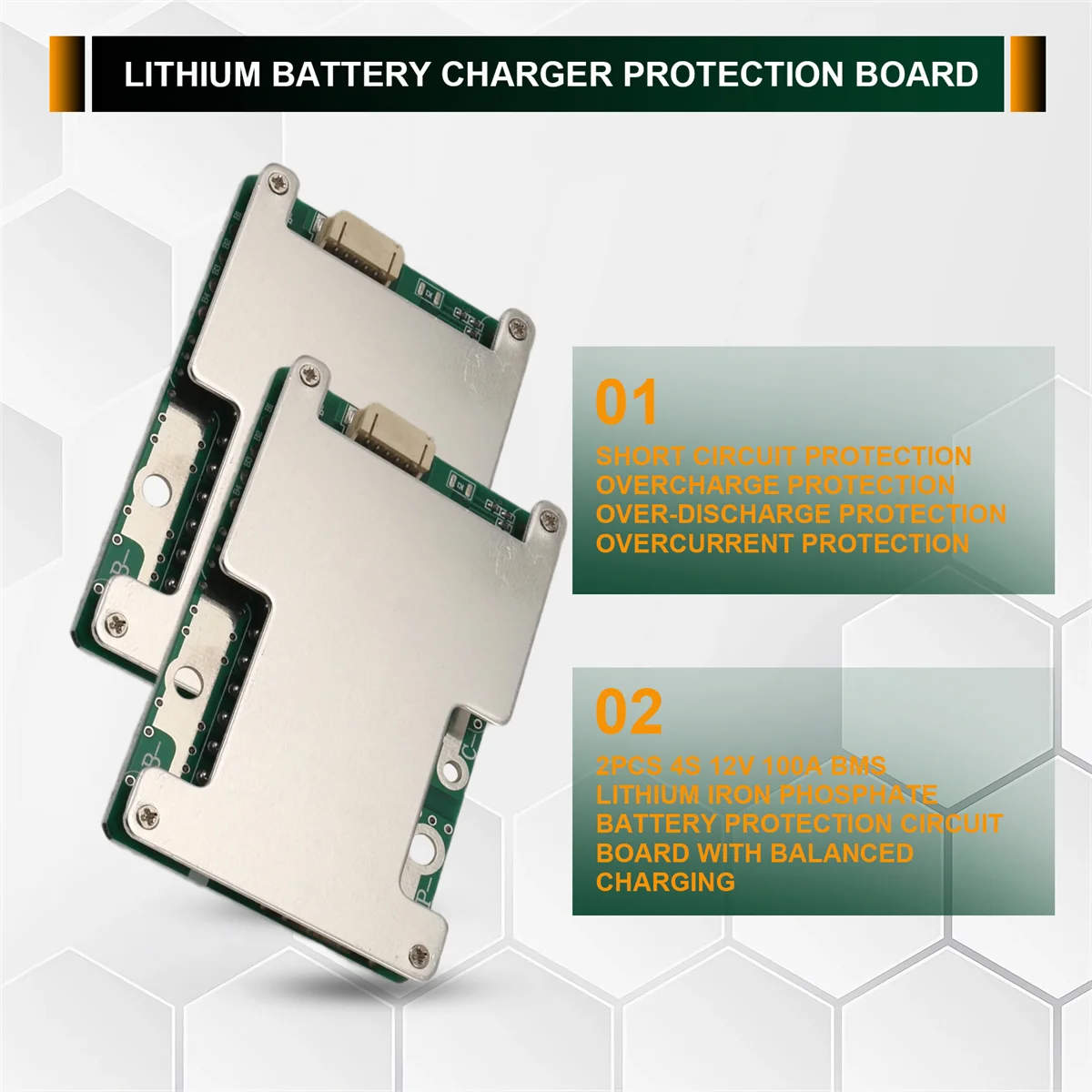 

Durable 2Pcs 4S 12V 100A BMS LiFePo4 Battery Protection Circuit Board