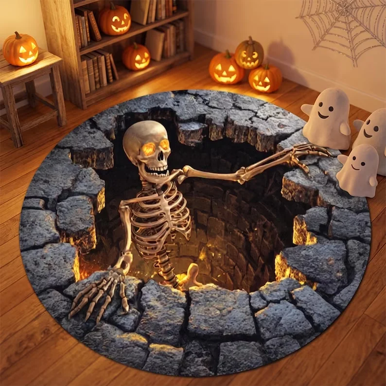 3D Illusion Skull Vortex Round Rug Movie Room Horror Theme Floor Mat for Living Room Bedroom Decor rug 2D print Halloween Gift