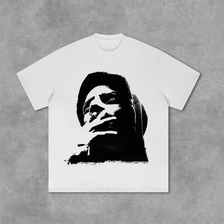 Vintage Portrait Graphic Print 100% Cotton T-Shirt Men Y2K Summer Short Sleeves Casual Oversize Tshirt Streetwear Women Tops New