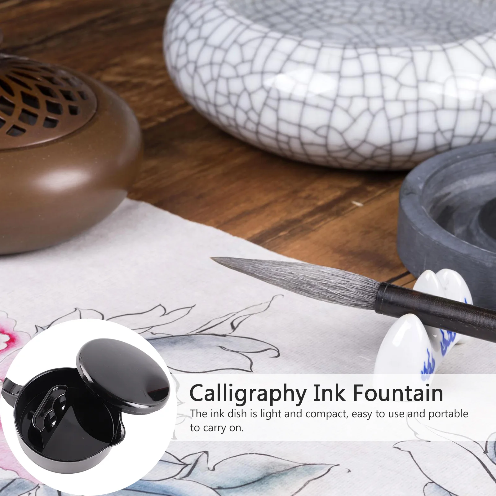 

Multi-Function Ink Dish Durable Lightweight Practical Calligraphy Inkwell Portable Chinese Calligraphy Tray Plate