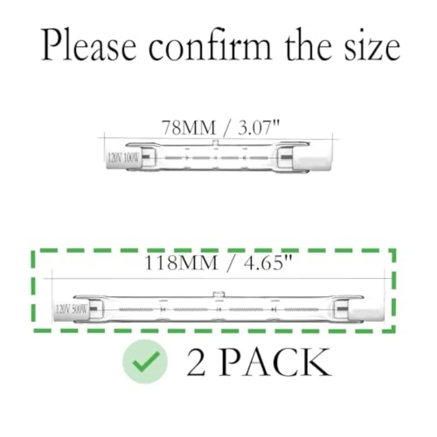 R7S Bulbs 500W, 2 Pack 118MM Halogen Light Bulbs, T3 JType Halogen Bulbs, Halogen Bulb Replacement for Work Security Landscape