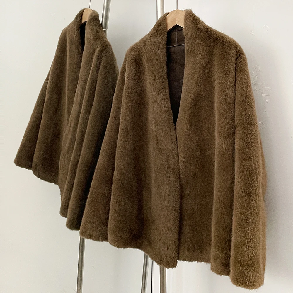 Oftbuy jaqueta fofa feminina mangas compridas novo casaco de pele falsa feminino outono inverno solto moda pele grossa roupas superiores artificiais