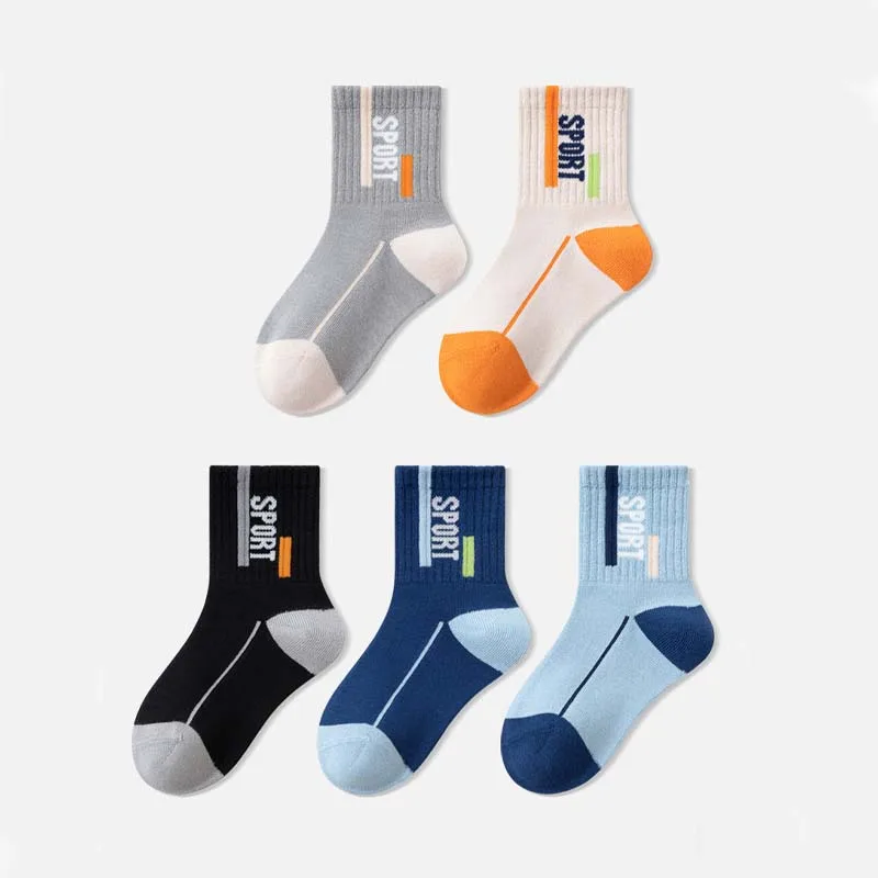 Children's Socks Boys' Sports Trendy Socks New Style Boys' Korean style Handsome Academic Style Lettered Mid-calf Socks
