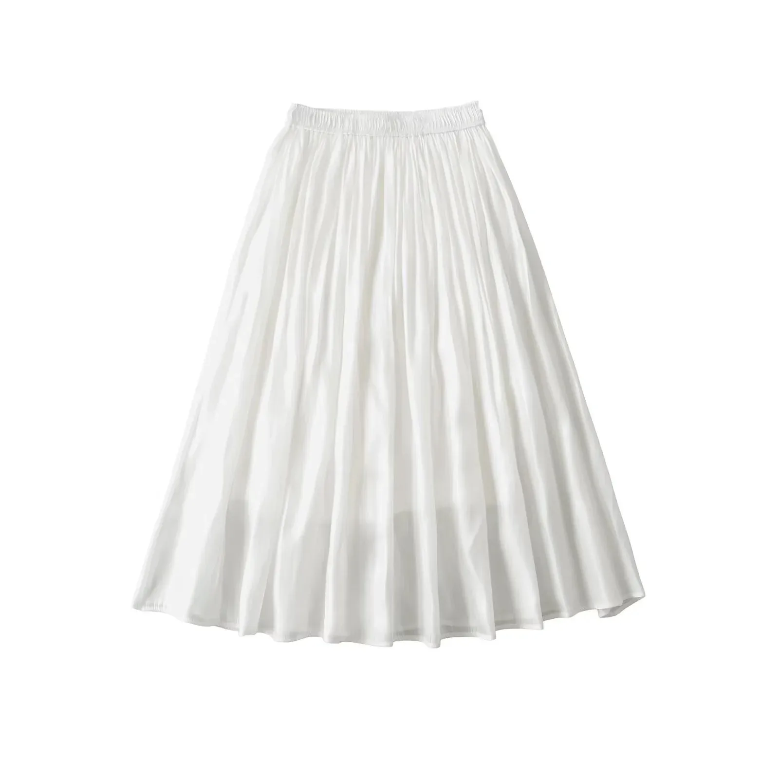 الفرنسية عطلة نمط عالية الخصر مطوي تنورة تنورة طويلة للنساء الخريف جزيرة الساتان لامعة ثنيات تنوعا نصف تنورة 8W3D