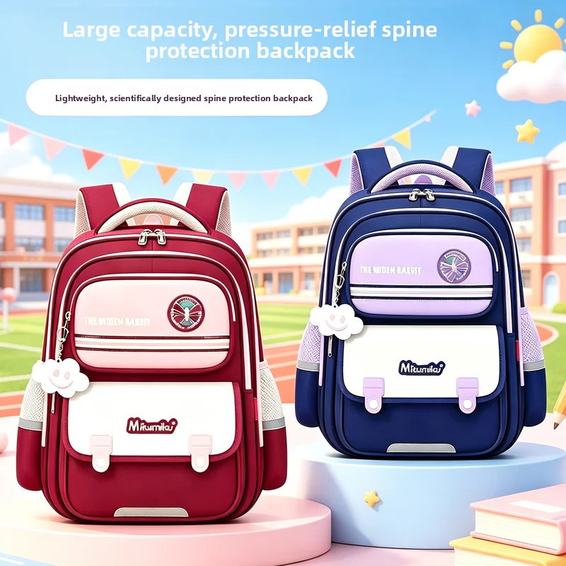 New Large Capacity Back Support Reducing School Bags for Primary Students Boys And Girls Double Shoulder Bags for Grades One ...