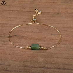 Natural Jade Single-Bead Bracelet Gemstone Crystal Square Bracelet Bohemian Luxury Gold-Plated Bracelets Friendship Jewelry Gift