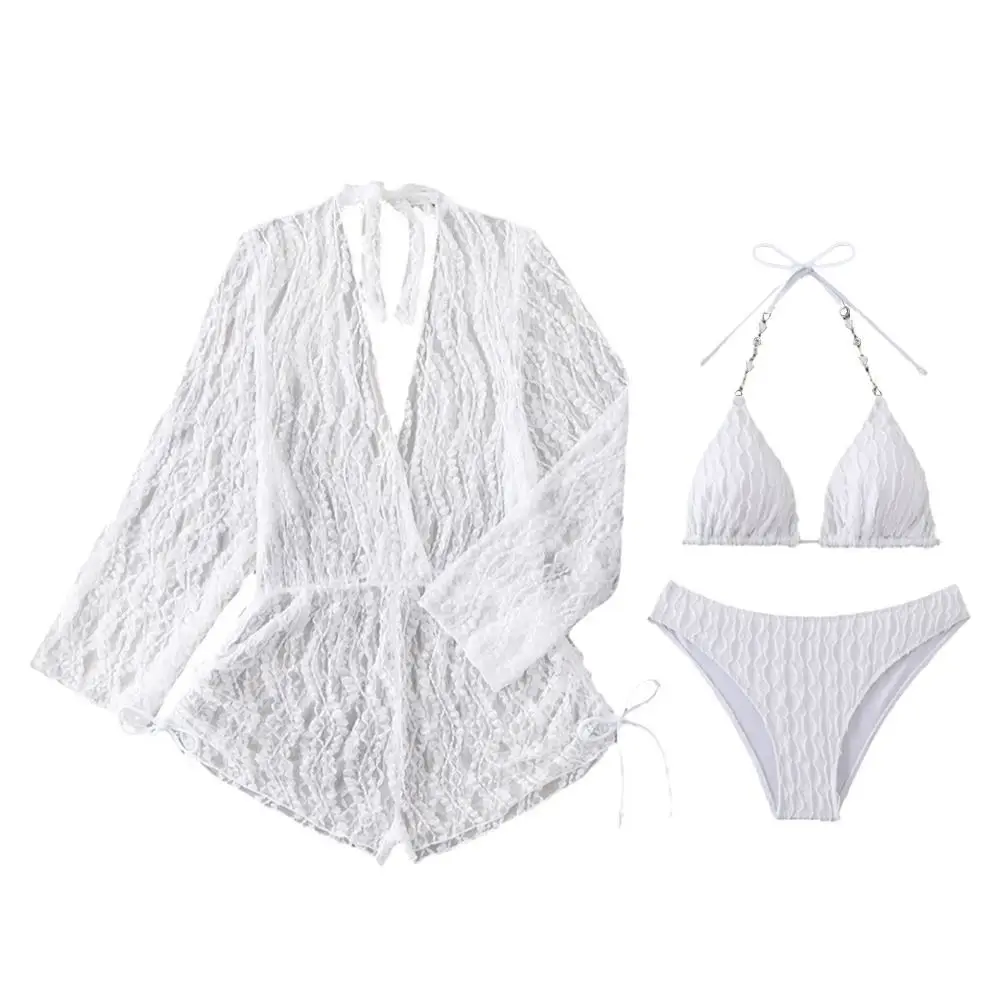 Bikini de manga larga con malla para mujer – Traje de baño playa verano - imagen 3