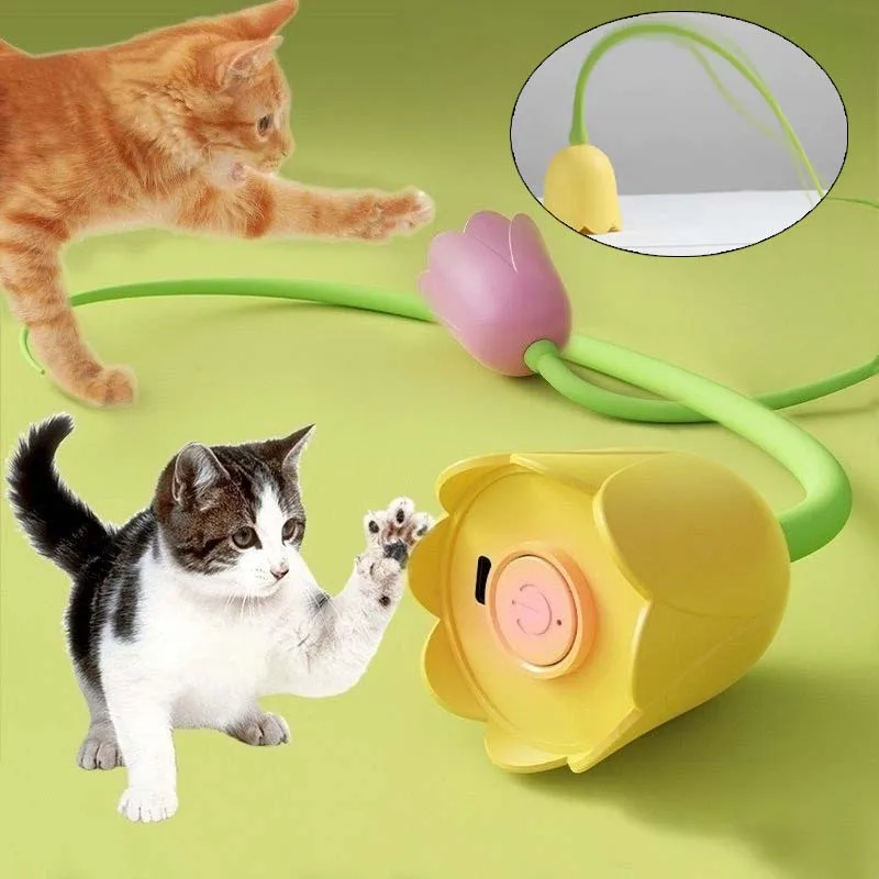 لعبة دعابة للقطط أوتوماتيكية قابلة لإعادة الشحن، لعبة على شكل زهرة للقطط، لعبة قطط أوتوماتيكية تفاعلية، ملحقات القطط