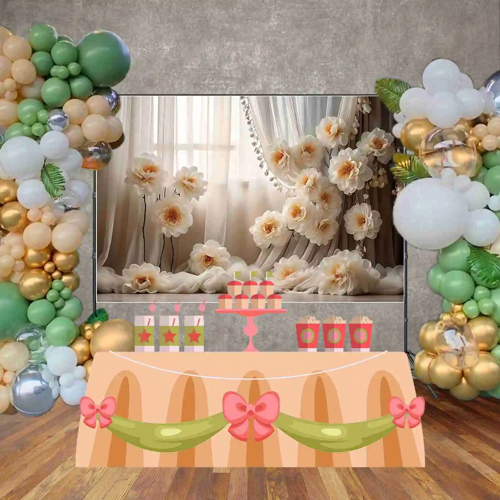 MOON.QG Drapes Flower Wall Bohemian Style Background Wedding Birthday Flower Backdrop Party Decoration Photography Accessories