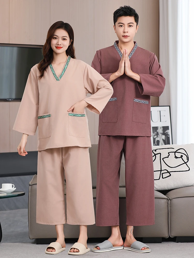 High-End Gòng Má Long Sleeve Long Pants Sauna Suit Women's Set Large Size Bath Robe Foot Massage Shower Home Sleepwear