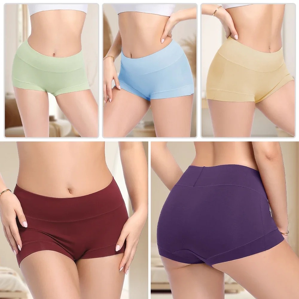 5PCS Seamless Women Boxers Underwear Cotton Safety Boyshorts Panties Ladies Cozy Full Coverage Lingerie Plus Size Underpants Set