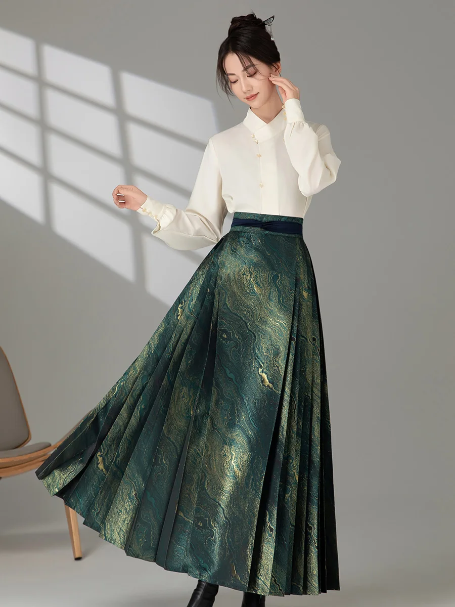 

Le Central New Chinese Sle R P een Imitation Gold Tailed Skirt Stand Collar irt Han Su Set Women's Faion