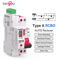 TONGOU Type A RCBO Auto Recloser 1P+N 6kA 10mA/30mA Residual Current Circuit Breaker with Overload Protection