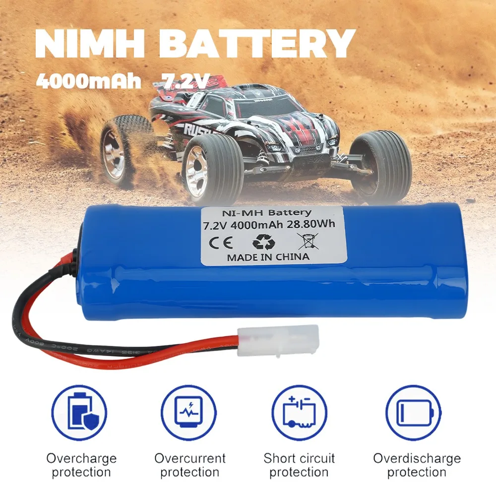 Batterie rechargeable Ni-MH 7,2 V 4000 mAh, pièce unique, cellule haute capacité spécialement conçue pour les voitures télécommandées et les modèles réduits de bateaux RC.