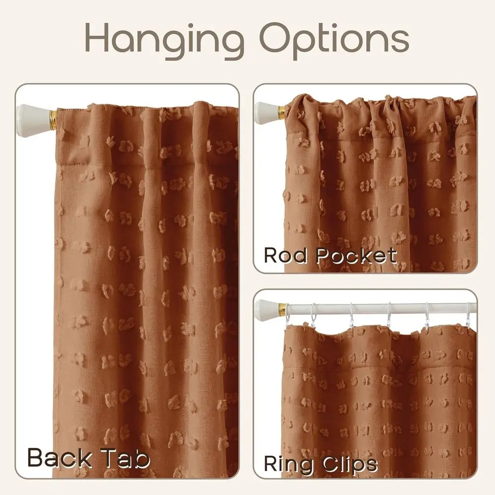 Vintage böhmische Vorhänge, 84 Länge, 2-teiliges Set mit Terrakotta- und Rostbommeln für Schlafzimmer und Wohnzimmer