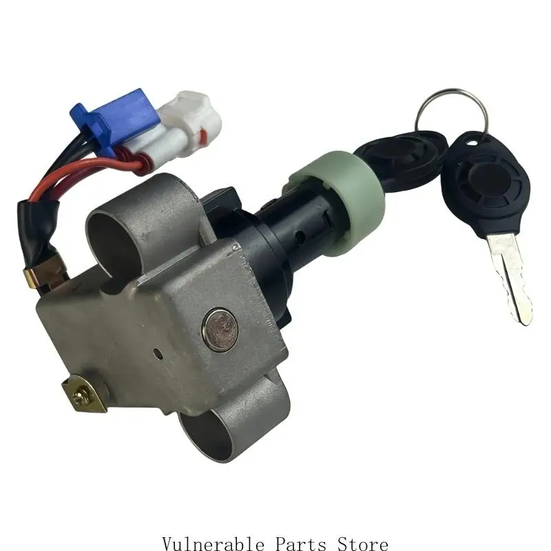 Motorcycle Ignition Switches Replacement Assembly with 2 Keys, Wire Harness and Metal Mounting Body for Garage Maintenance