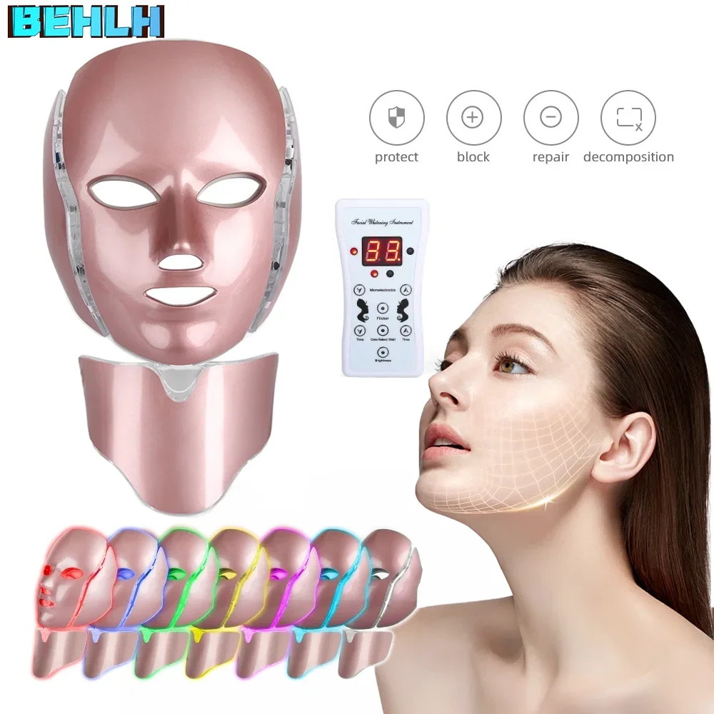 

LED Mask Beauty Machine 7 Colors Light with Neck Photon Mask Skin Rejuvenation White Anti Acne Face Lifting Firm Skin Care