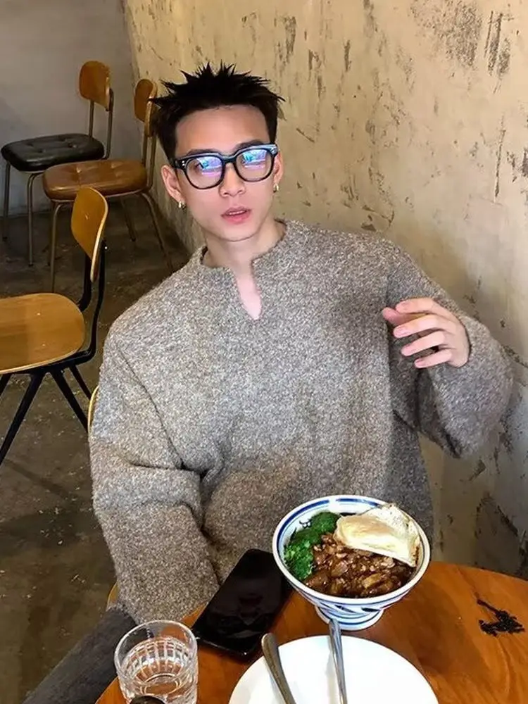 

American Retro V-Ne Knitwear Men's Loose Sle Winter Casual Long Sve Thermal Comfortable Cleanfit Couple Outfit