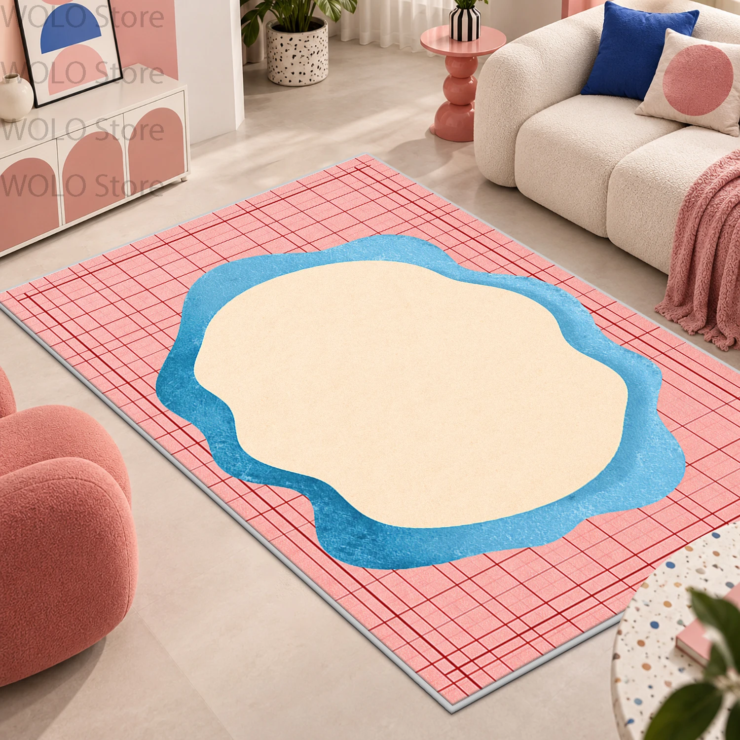 Matisse Art Dopamine Line Decor Non-Slip Area Living Room Rug Soft Stain Resistant Room Carpet Pink Washable Bedside Floor Mat