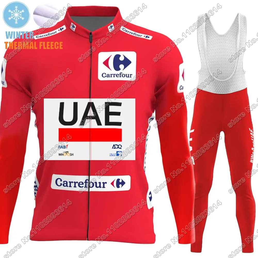 Spain Tour UAE Cycling Jersey 2024 Set Long Sleeve Winter Red Clothing Kit Suit Road Pants Bib Bike MTB Maillot Culotte