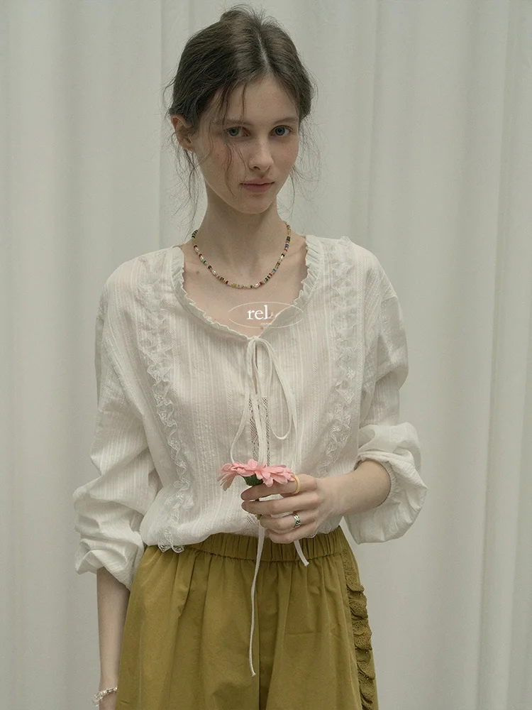 

Relez Lace Trimmed White Casual Loose irt Women's Summer Faion Simple Design Cotton 00% Loose Fit Ladies irt