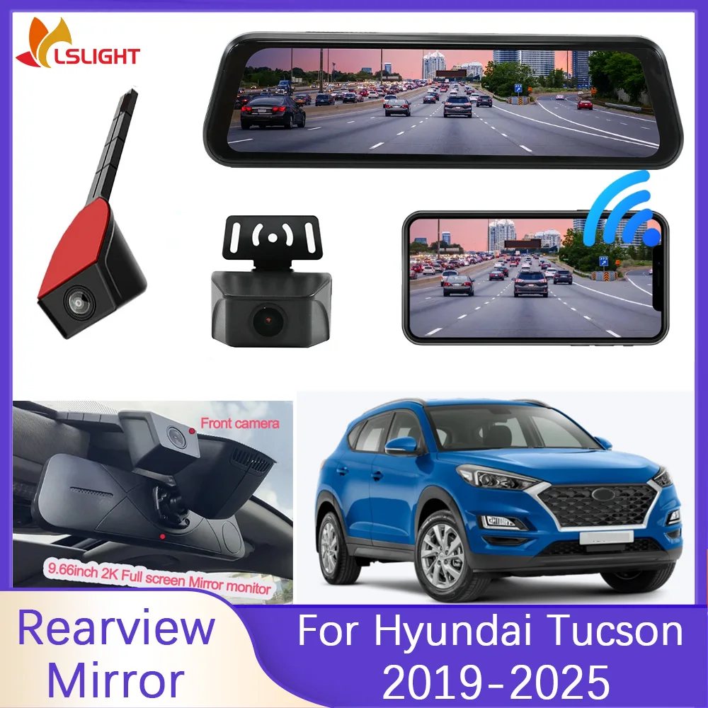 

Автомобильное зеркало заднего вида для Hyundai Tucson 2019-2025 9,66-дюймовый AHD HD монитор автомобильная видеорегистратор 4K + 1080P IPS сенсорный экран