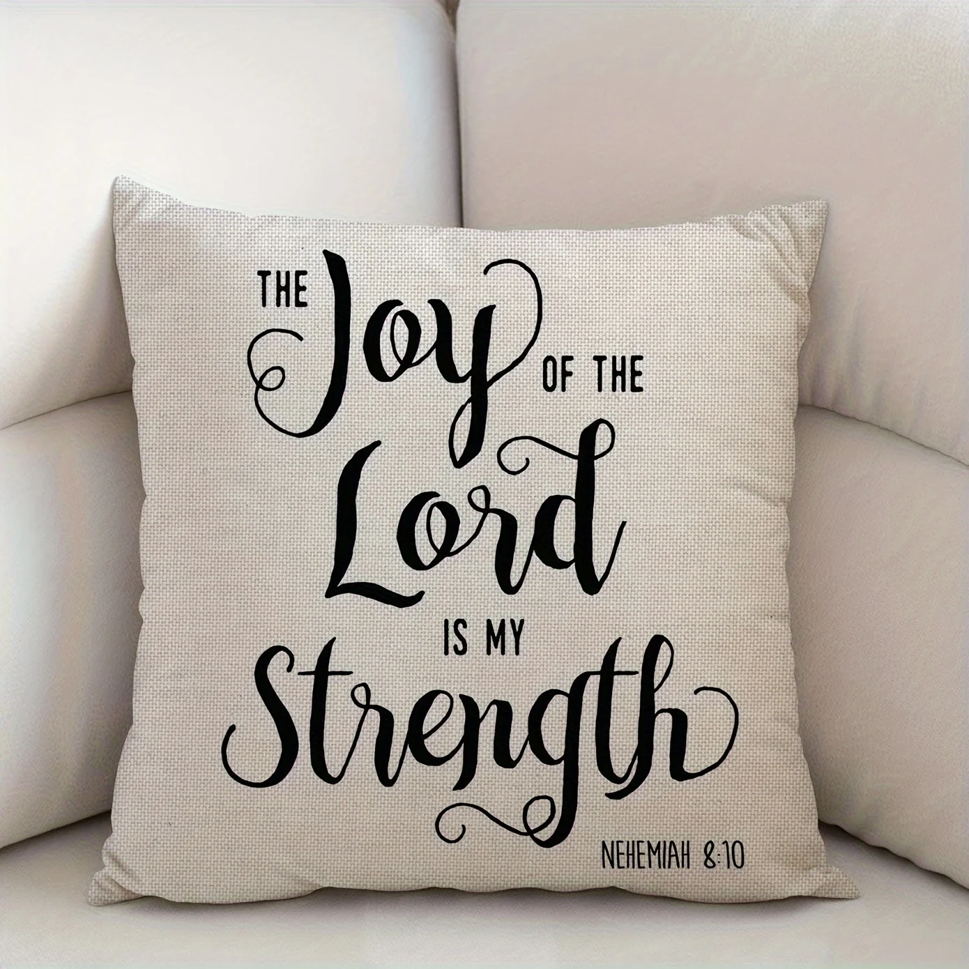 Christian Throw Pillow Cover Double-Sided Joy of the Lord is My Strength Nehemiah 8:10, Rustic Elegant Religious Home Decor