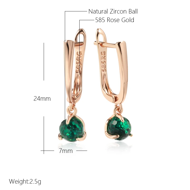 Kinel Unique Green Cut Zircon Ball Dangle Earrings for Women 585 Rose Gold Color Simple Daily Party Earrings Fashion Jewelry