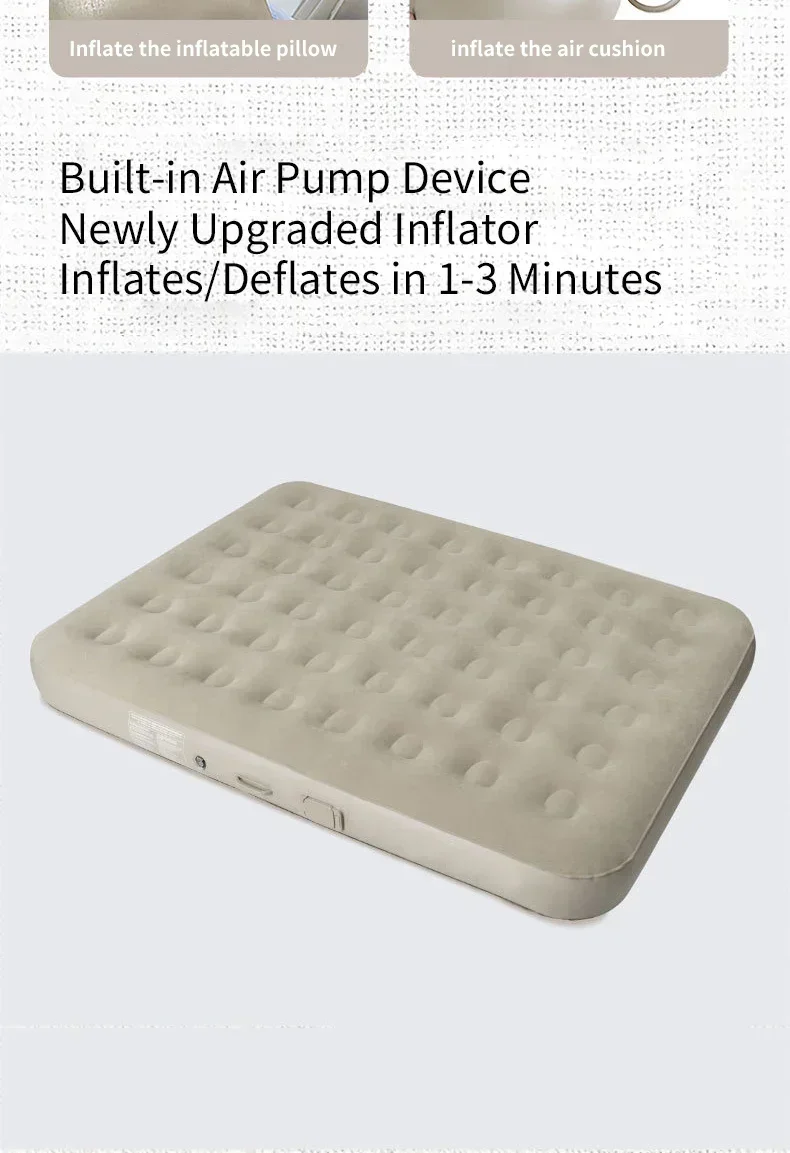 New Air Mattress Built-in Pump Self-inflating Mat Cushion Outdoor Tent Inflatable Bed Double Sleeping Pad for Camping or Indoor