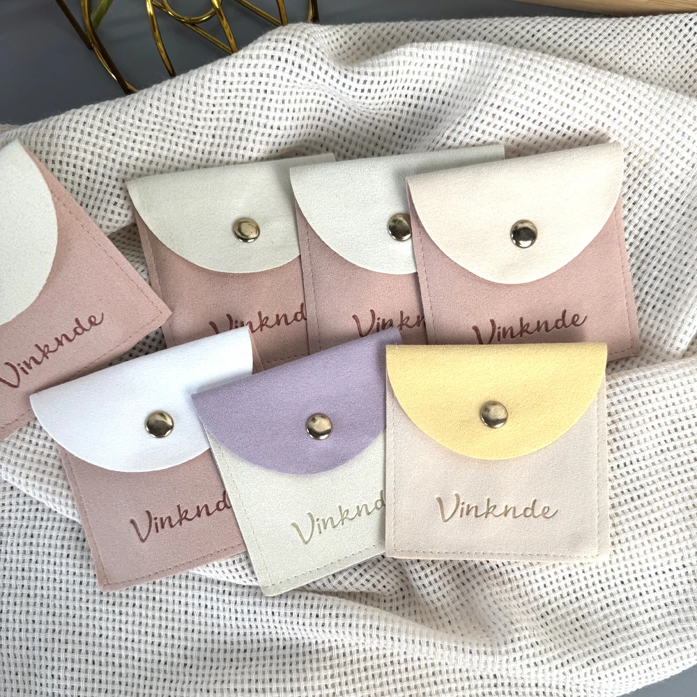 

Сумка для ювелирных изделий с логотипом на заказ, бархатная подарочная сумка из микрофибры с кнопками для серег, браслета, ожерелья, роскошная упаковка для ювелирных изделий