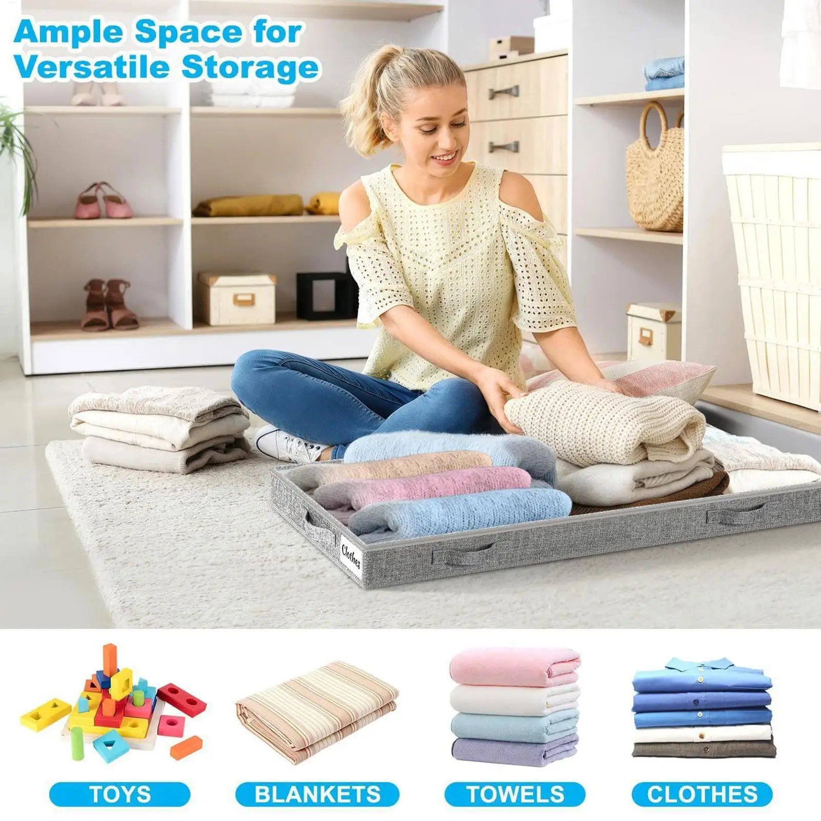 large clothes storage bag with Clear Lid under bed Foldable quilt clothes Blankets storage bag Bedroom dormitory organizer bag view 3