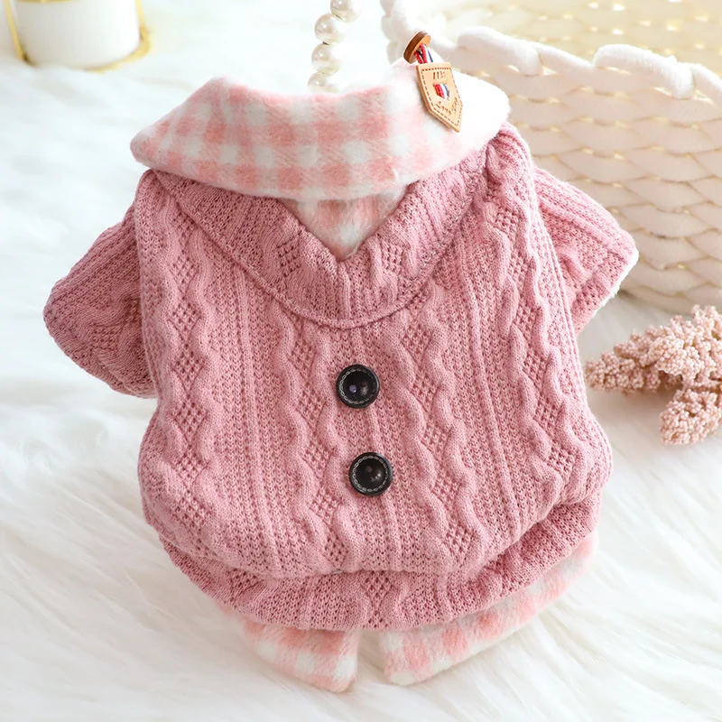 Dog Clothes Autumn and Winter Shirt Sweater Two-Piece Fleece-Lined Warm Cozy Coat for Small Dogs and Pets