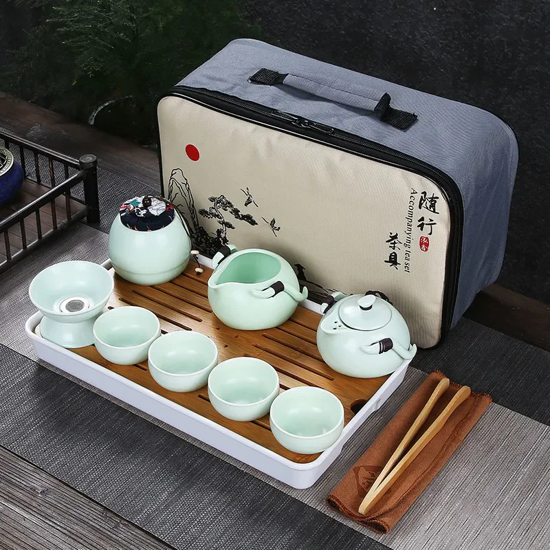 

10pcs Kung fu Tea set,Chinese Travel Ceramic Portable Teaset Beautiful and easy teapot kettle,Ceramic Tray Coffee Cup tea can