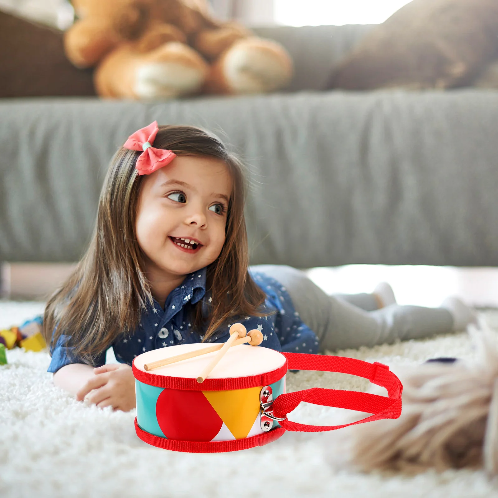 

1 set Double Sided Snare Drum Kids Musical Instrument Geometry Design Durable Toddler Drum Set Percussion Plaything