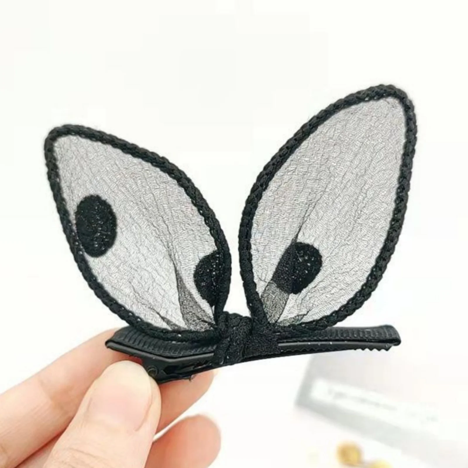 2PCS schwarze Hasenohren gebrochene Haarspange Mode Pony Seite Entenschnabel Clip Kopfschmuck Hunderte von Band ein Wort Clip Haarkarte – Detail 2