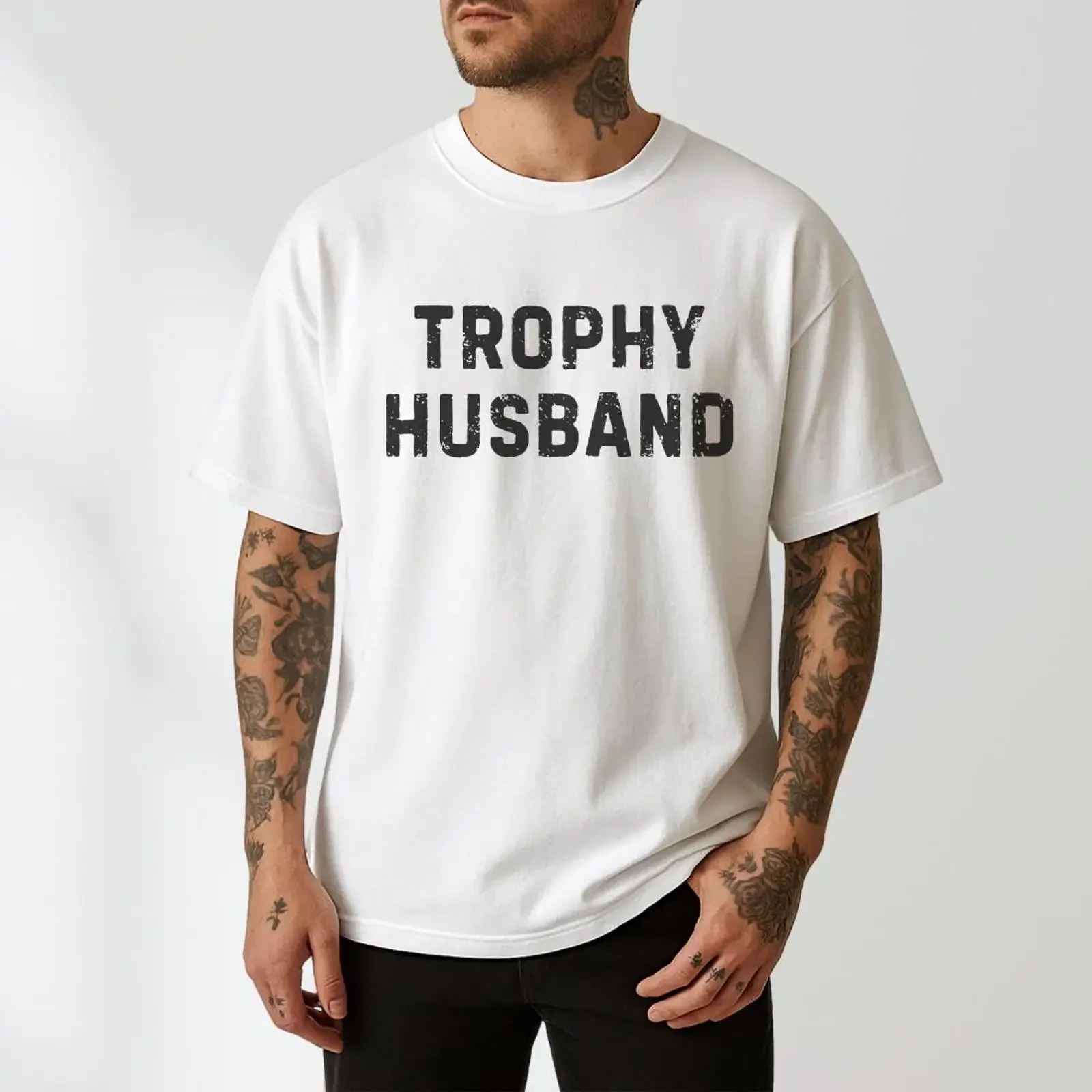 Trophy Husband Funny T shirt Anniversary Birthday For Casual From Wife Hubby vintage Washed Comfortable graphic Unisex