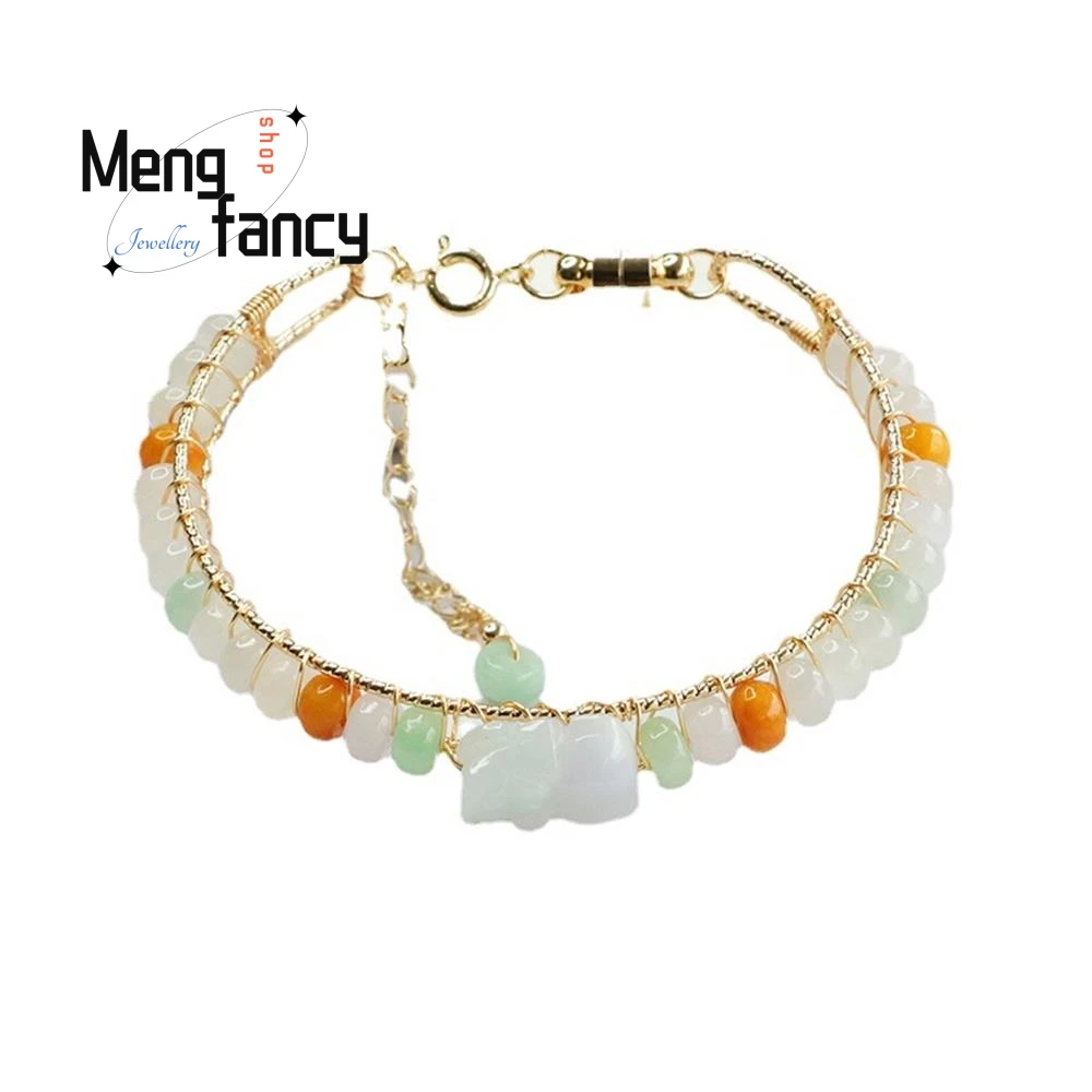 Natural Jadeite Pixiu Bracelet Tri-colour Abacus Bead String Exquisite Elegant Simple High-grade Luxury Quality Fashion Jewelry