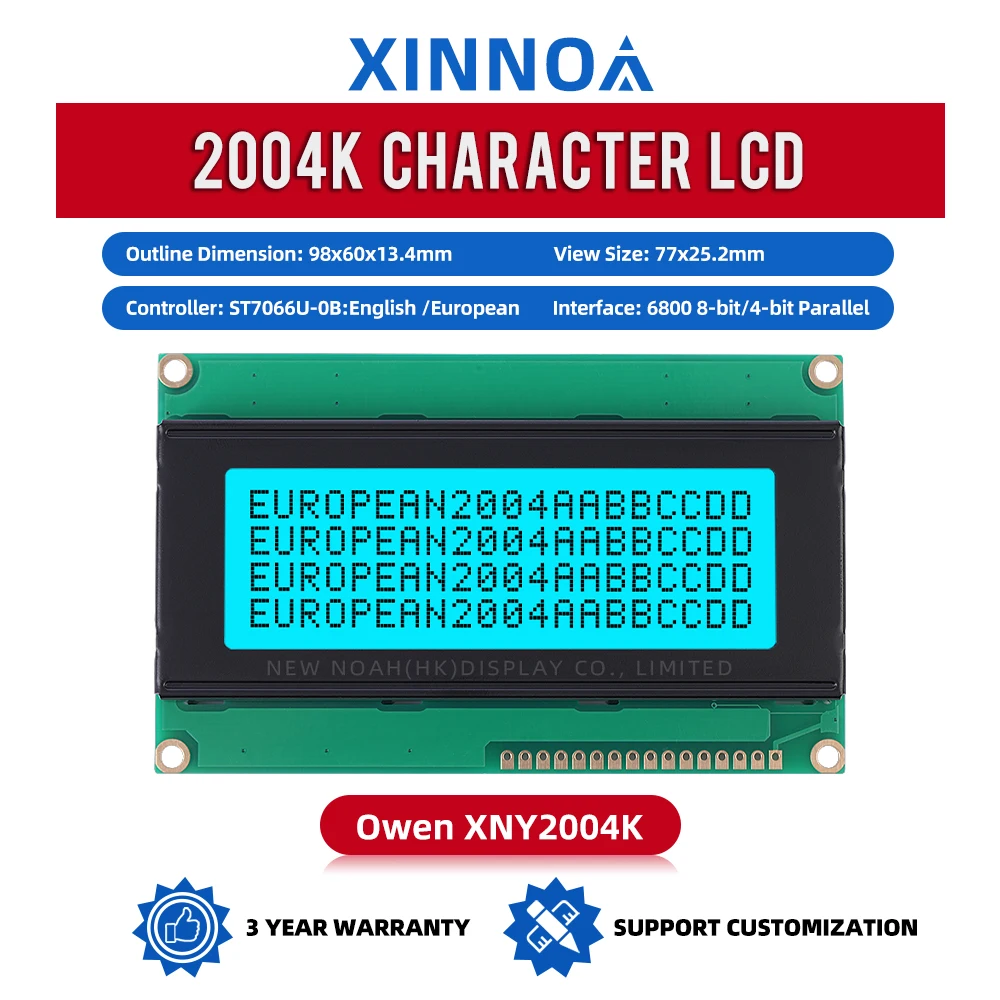 European Ice Blue Film Black Letters 2004K Wide Angle Intelligent Electronic LCD Module ST7066U 5V Character Display Screen