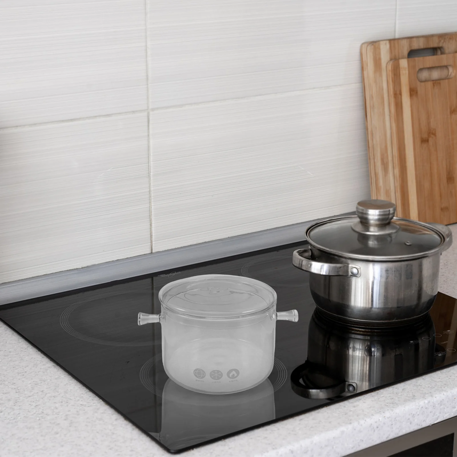 

Double Handle Glass Soup Pot with Lid Large Capacity Heat Resistant for Stovetop Use Clear Cooking Pot for Simmering Boiling