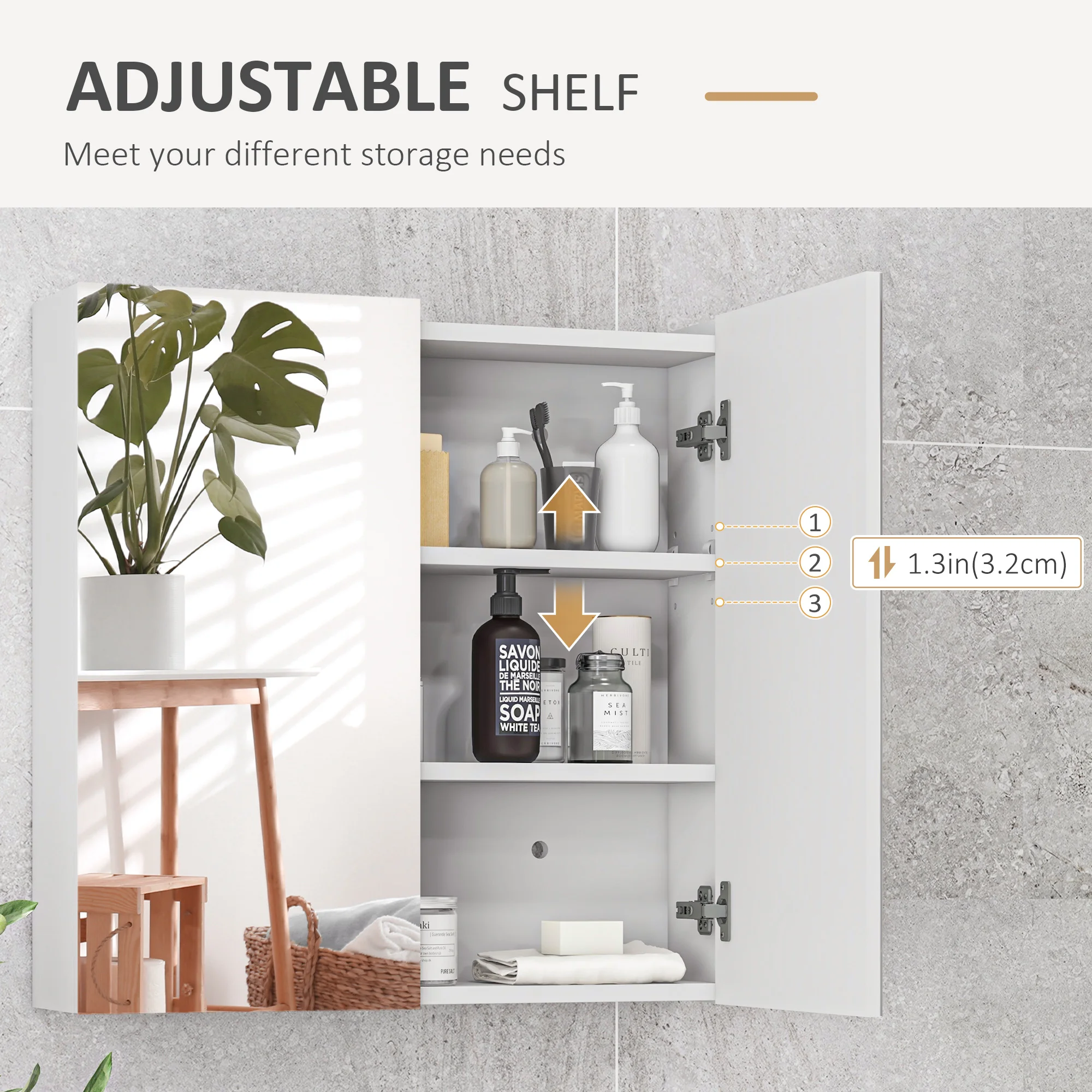 kleankin Wall Mounted Bathroom Storage Cupboard W/ Mirror and Shelf, White