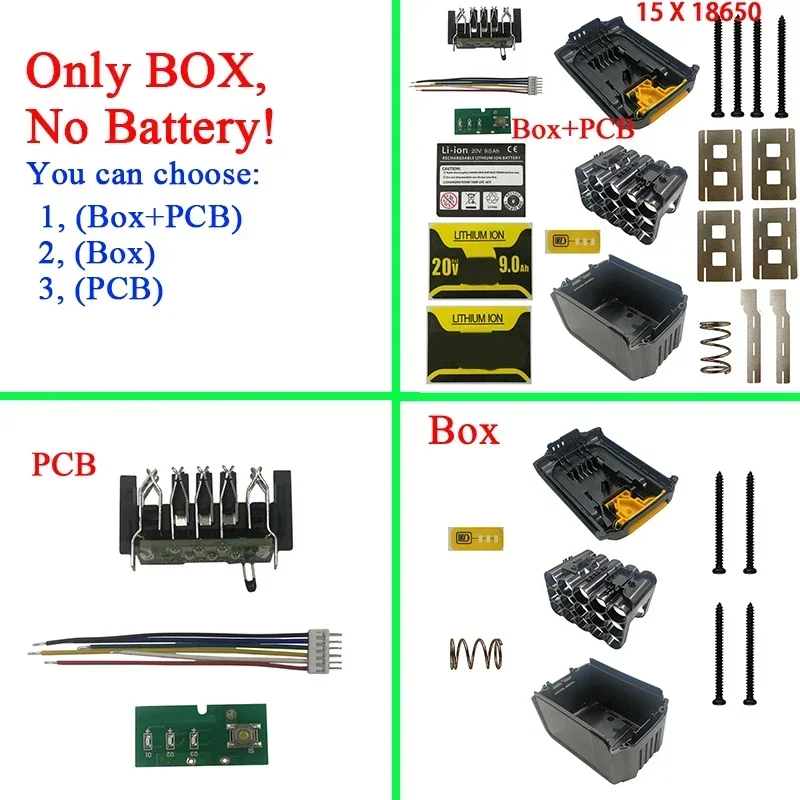 DCB200 Li-ion Battery 15*18650 Plastic Case PCB Charging Protection Circuit Board Box Housing For DeWalt 18V 20V DCB203 DCB204