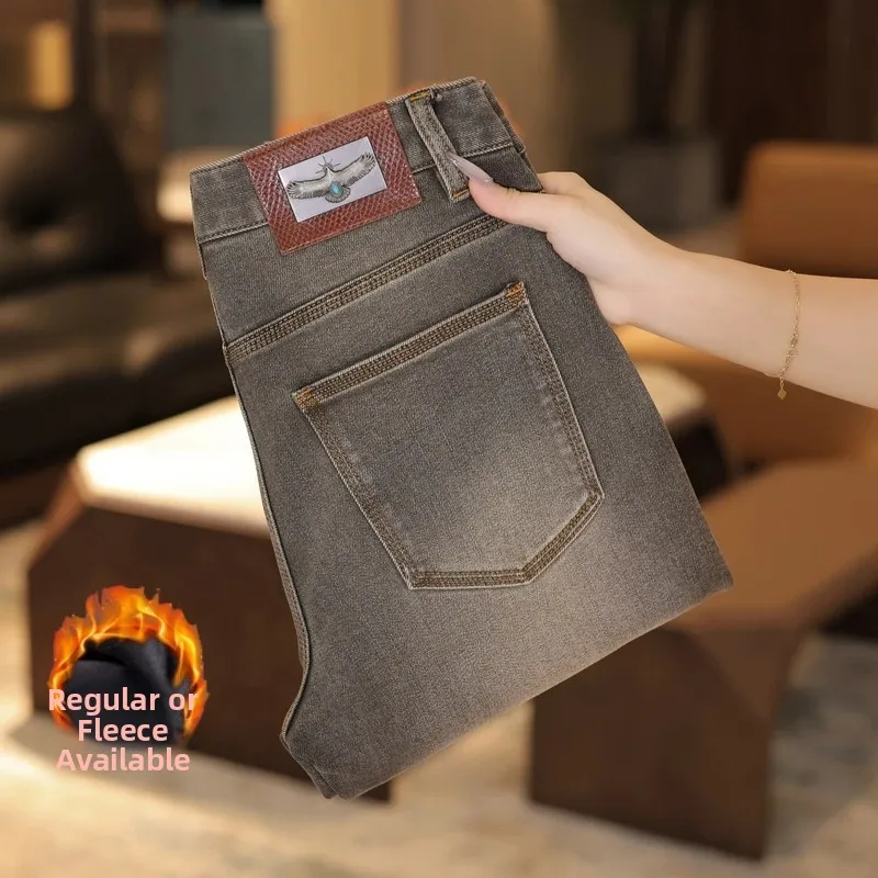 

Мужские джинсы Fce с подкладкой, зауженные, со средней посадкой, из смесового хлопка, модные, городские, повседневные, износостойкие, прямые брюки