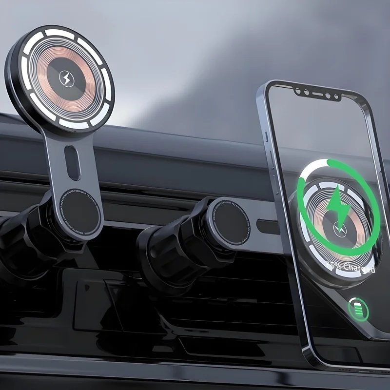 

Universal 15W Metal Car Vent Magnetic Wireless Charging Mount 360 Degree Rotatable with Night Light Punk Style Fit for Phones