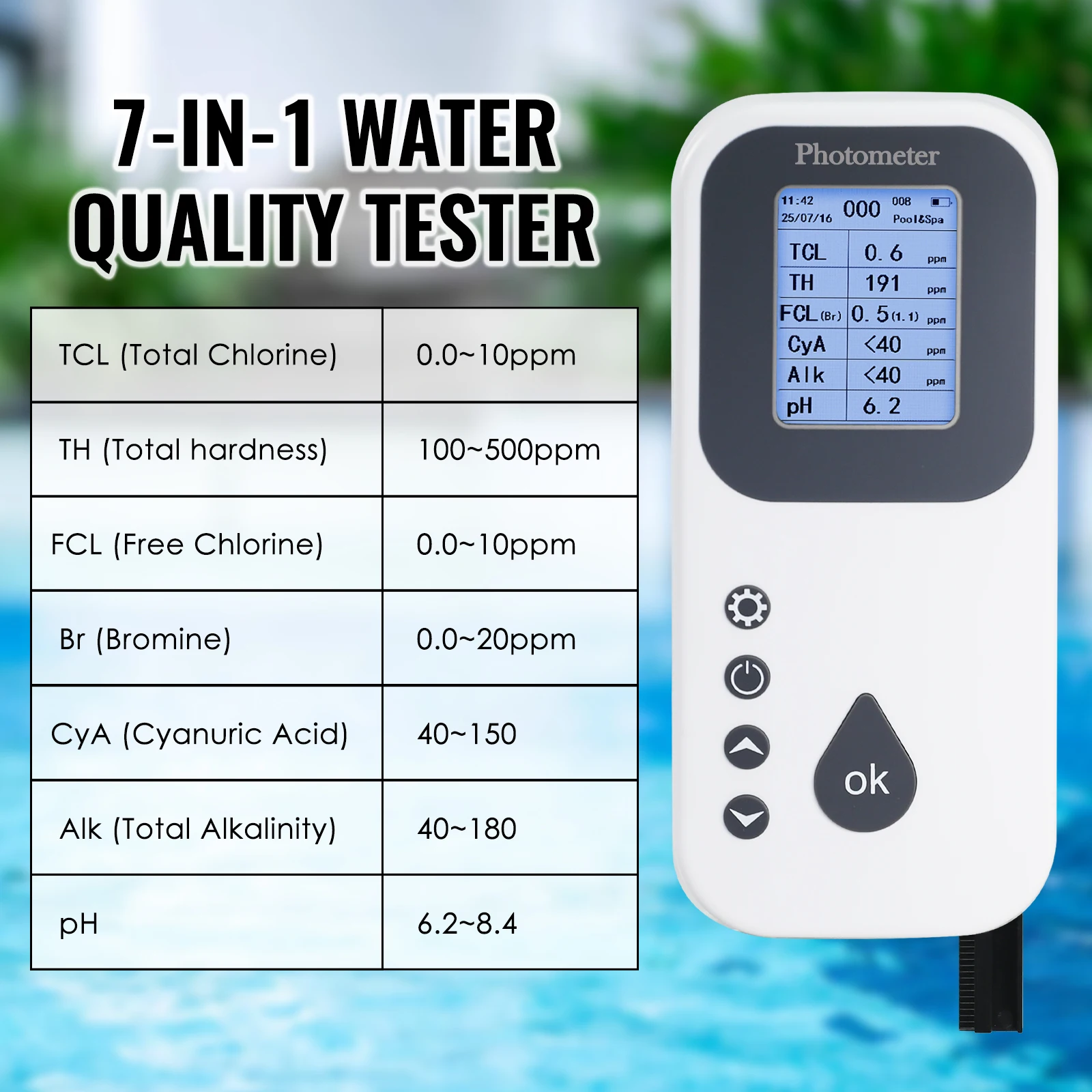 7 in 1 전문가용 디지털 수질 검사 키트 스마트 광 - Pool Test Kit Digital 리뷰 및 가격