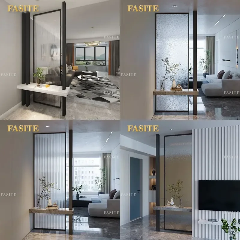 For Water Pattern Glass Screen Aluminum Alloy Partition Simple Modern Living Room Entrance Divider Washbasin Area