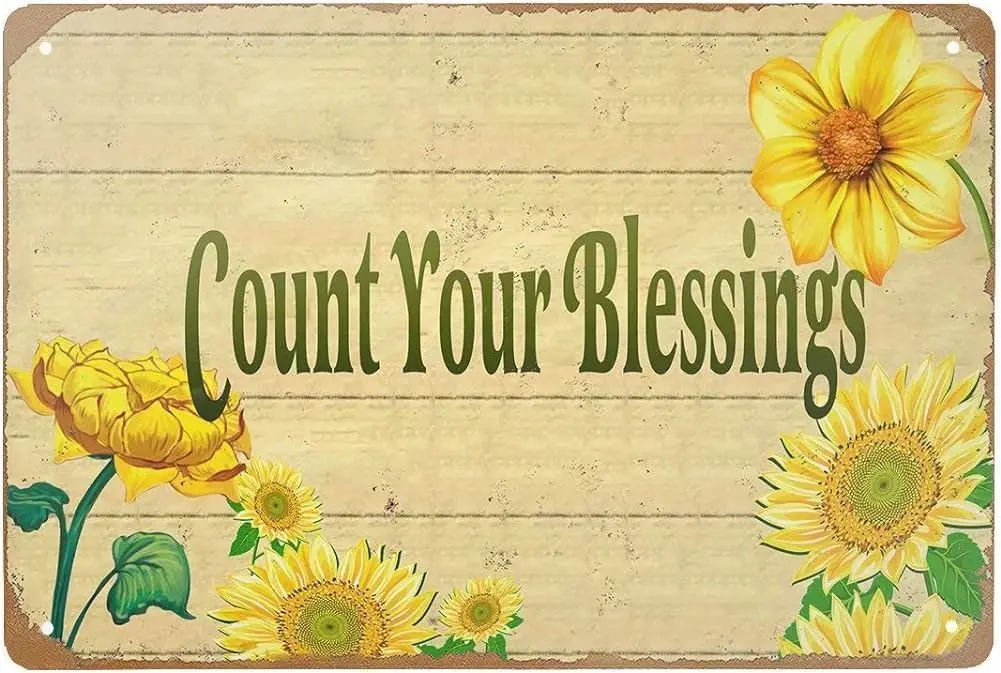 Retro Tin Signs Vintage Style Count Your Blessings Sunflower Metal Sign Iron Painting for Indoor & Outdoor Home Bar Cof sign