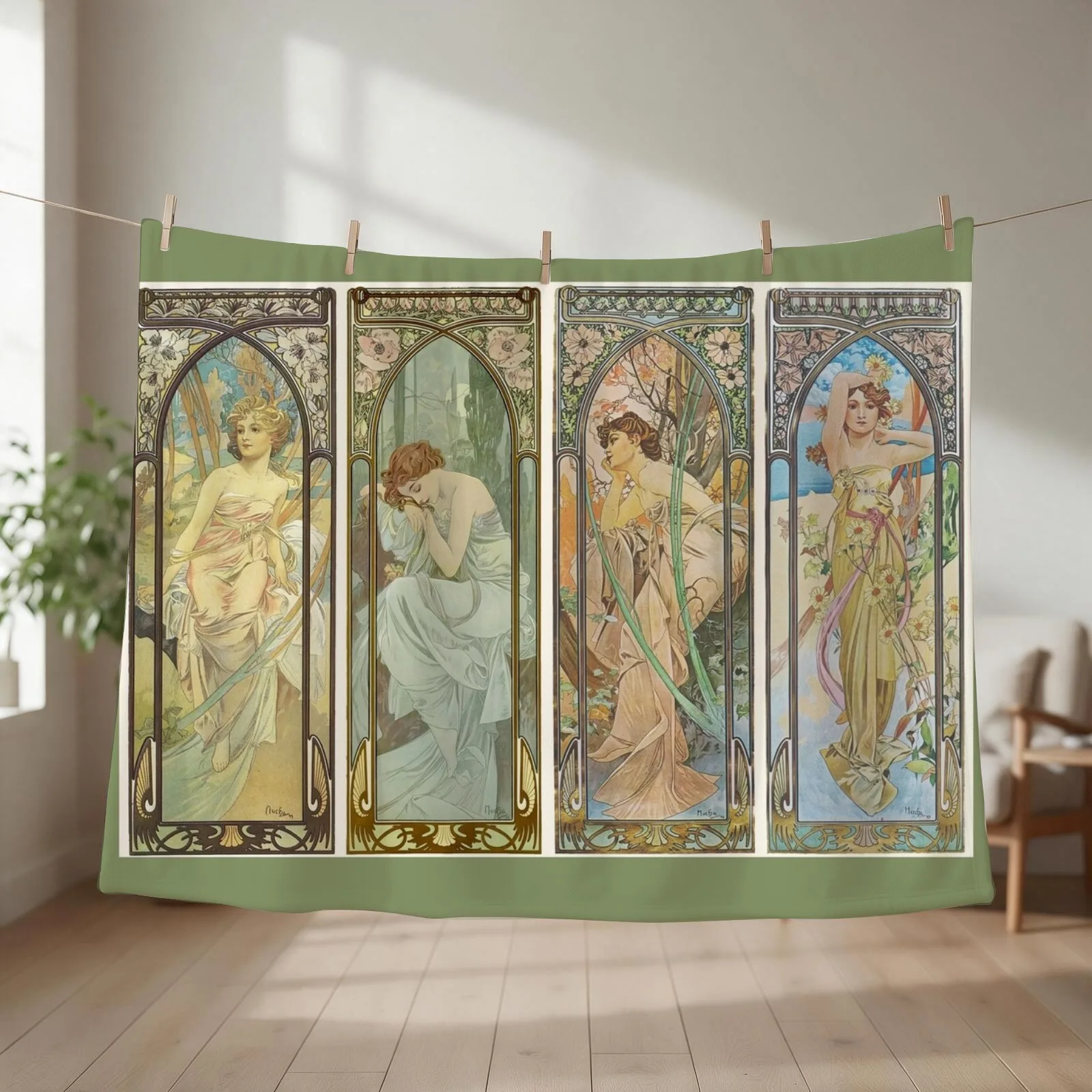 HD. The times of the day (1899) serie Alphonse Mucha HIGH DEFINITION Throw Blanket Comforter Quilt Bed Warm Blankets